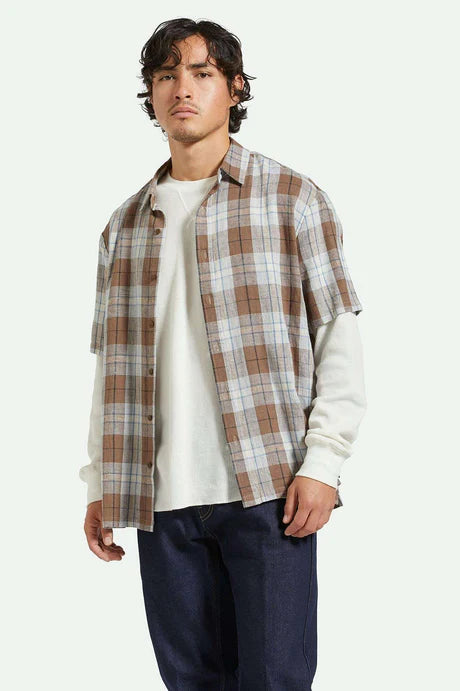 Cru Linen Blend Relaxed SS Woven Shirt - Brown Blue