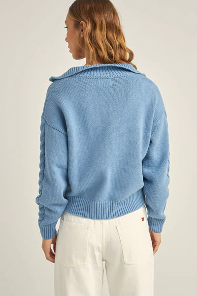 Cabelled Vintage Knit Zip -  Dusty Blue