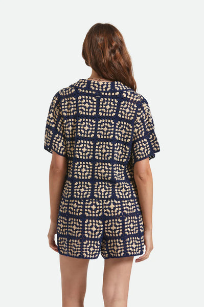 Crochet S/S Button Down - Indigo/Off White