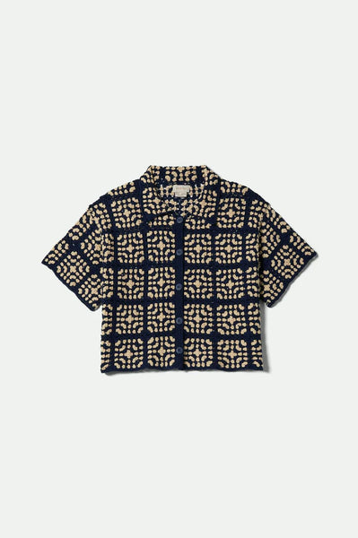 Crochet S/S Button Down - Indigo/Off White