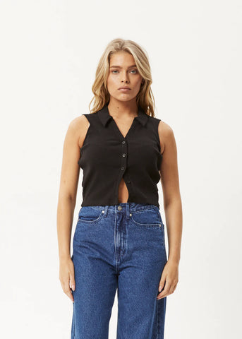 Eliza Organic Ribbed Sleeveless Shirt - Black