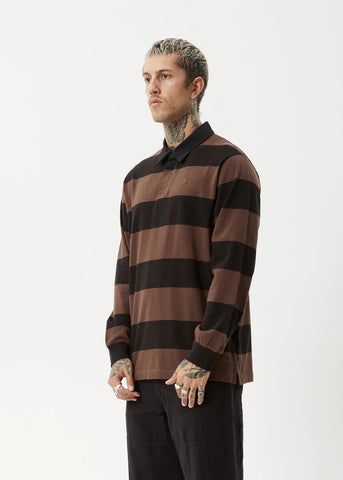 Nation Recycled LS Polo - Coffee Stripe