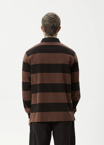 Nation Recycled LS Polo - Coffee Stripe