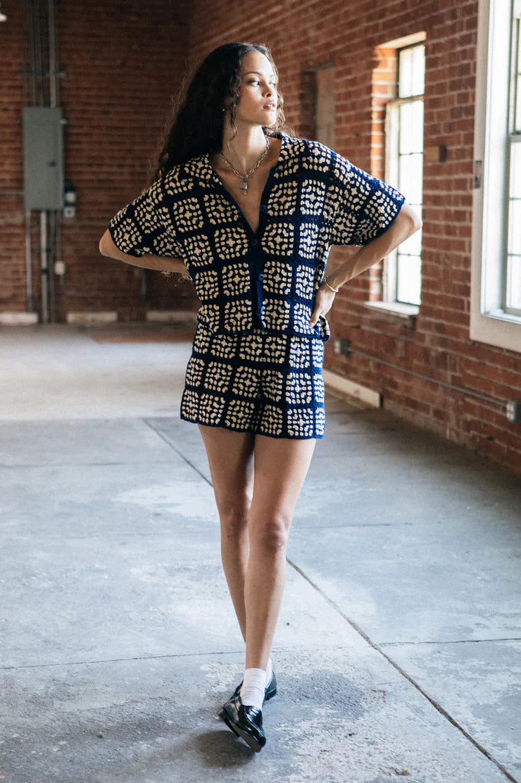 Crochet Shorts - Indigo/Off White