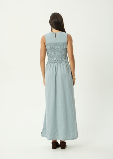 Afends Loren Maxi Dress in Teal Stripe - women's dress detail view