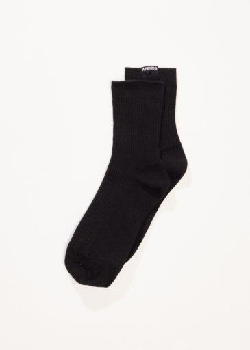 Afends The Essential Rib Socks in Black - socks back view