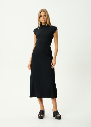 Afends Elodie Seersucker Midi Dress in Black - women's dress front view