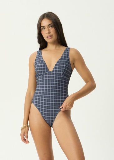 Afends Thea One Piece in Midnight Check - women's one piece swimsuit front view