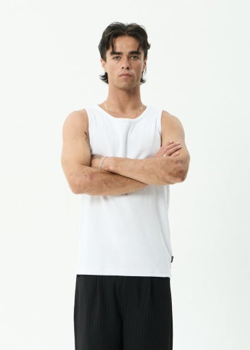 Afends Paramount Rib Singlet in White - men's tank top back view
