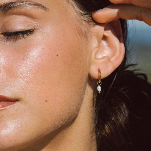 Pearl Huggie Hoops - Gold
