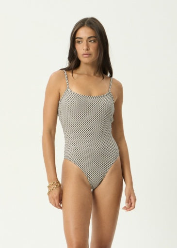 Afends Andrea One Piece in Black / White Gingham - women's one piece swimsuit front view