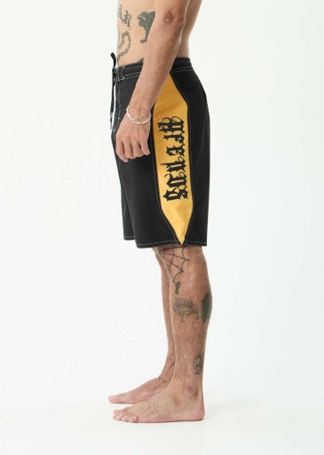 Afends Mirror Surf Related V2 Boardshort 20 Inch in Black - men's boardshorts back view