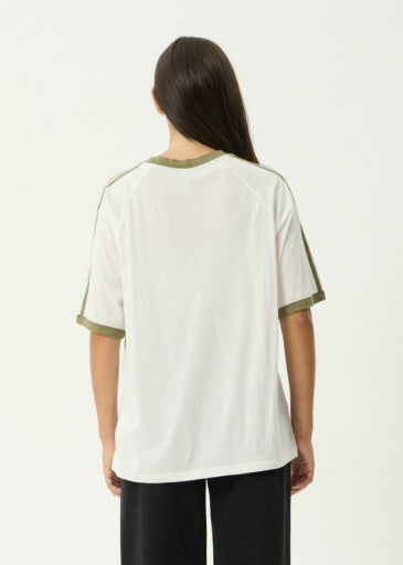 Afends Smokeshow Oversized Raglan Tee in White - women's t-shirt detail view