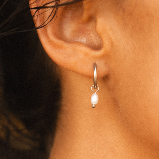 Pearl Huggie Hoops - Gold
