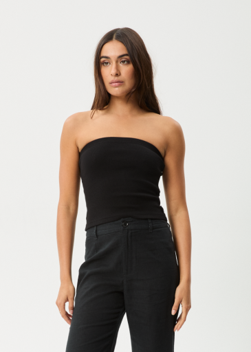 Afends Jamie Rib Tube Top in Black - women's tank top front view