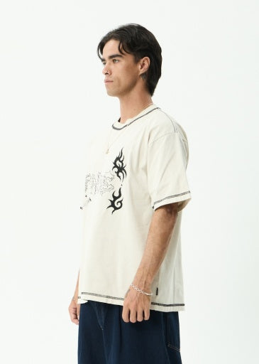 Afends Yang Heavyweight Boxy Tee in Moonbeam - men's t-shirt back view