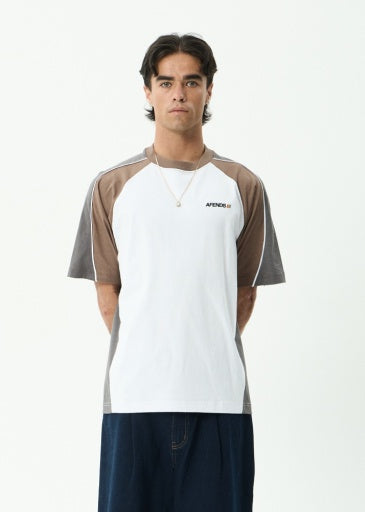 Afends Tallows Panelled Raglan Tee in White - men's t-shirt back view