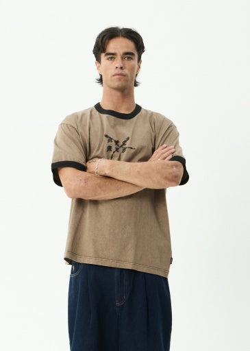 Stem Boxy Ringer Tee - Vintage Fossil
