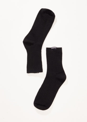 Afends The Essential Rib Socks in Black - socks front view