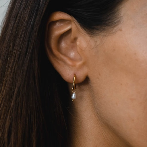 Pearl Huggie Hoops - Gold