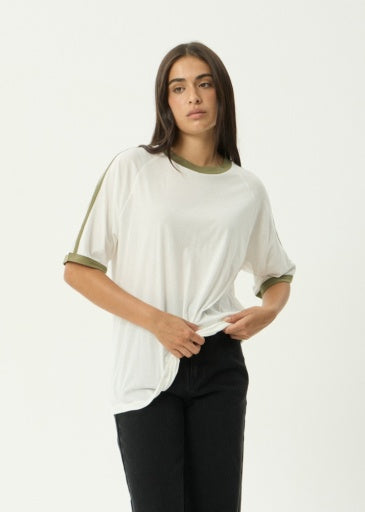 Afends Smokeshow Oversized Raglan Tee in White - women's t-shirt front view