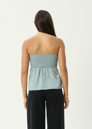 Afends Juni Strapless Top in Teal Stripe - women's tank top back view