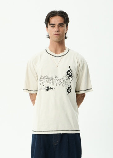 Afends Yang Heavyweight Boxy Tee in Moonbeam - men's t-shirt front view
