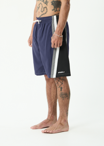 Afends Tallows Swim Short 22 Inch in Black / Blue - men's boardshorts front view