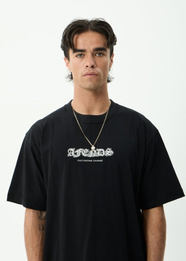 Afends Script Boxy Tee in Black - men's t-shirt back view