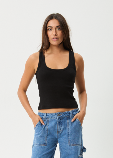 Afends Layden Rib Singlet in Black - women's tank top front view