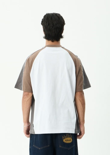 Afends Tallows Panelled Raglan Tee in White - men's t-shirt styled view