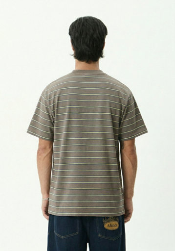 Afends Eureka Boxy Tee in Olive Stripe - men's t-shirt side view