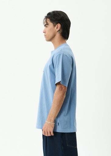 Afends Home Retro Tee in Washed Slate Blue - men's t-shirt detail view