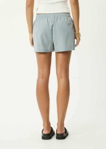 Afends Dana Elastic Waist Short in Teal Stripe - women's shorts detail view