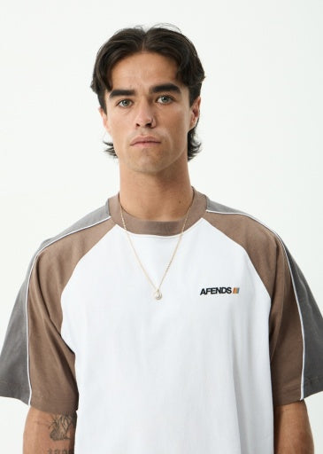 Afends Tallows Panelled Raglan Tee in White - men's t-shirt front view