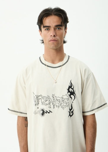 Afends Yang Heavyweight Boxy Tee in Moonbeam - men's t-shirt detail view