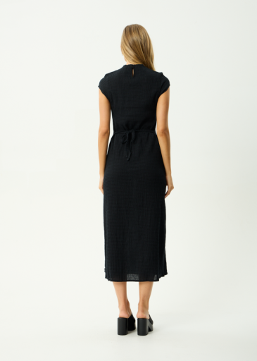Afends Elodie Seersucker Midi Dress in Black - women's dress back view
