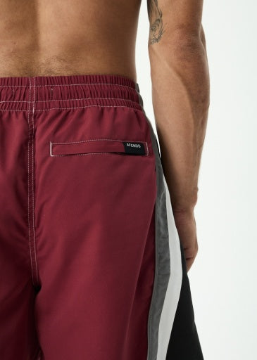 Afends Tallows Swim Short 22 Inch in Burgundy - men's boardshorts detail view