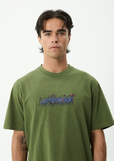 Afends Meadow Retro Tee in Washed Cypress - men's t-shirt front view