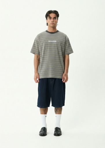 Afends Eureka Boxy Tee in Olive Stripe - men's t-shirt back view