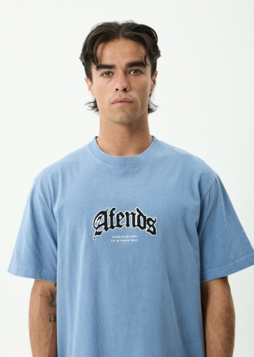 Afends Home Retro Tee in Washed Slate Blue - men's t-shirt back view