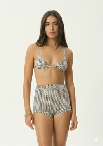Afends Andrea Tri Bikini Top in Black / White Gingham - women's bikini top front view