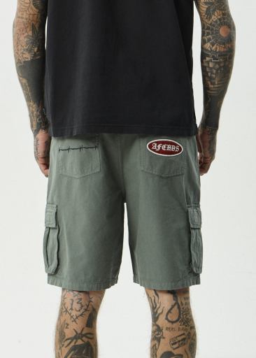 Afends Summit Pleated Cargo Short 22" in Washed Sycamore - men's shorts detail view