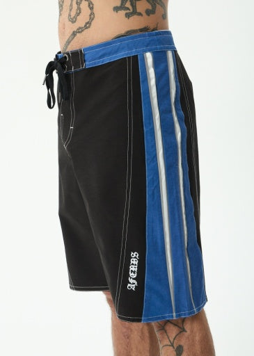 Afends Forum Surf Related V2 Boardshort 22" in Black / Blue - men's boardshorts detail view