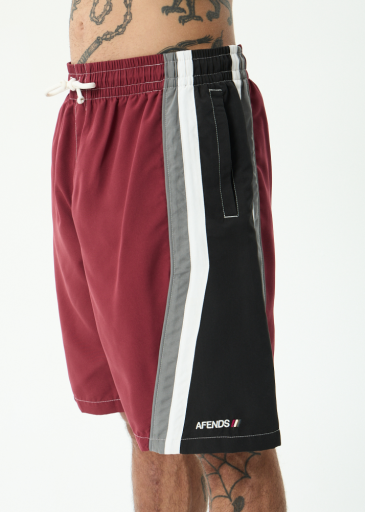 Afends Tallows Swim Short 22 Inch in Burgundy - men's boardshorts back view