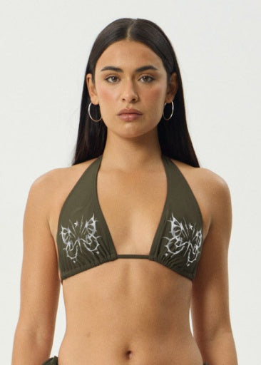 Afends Nocturnal Bikini Top in Military - women's bikini top back view