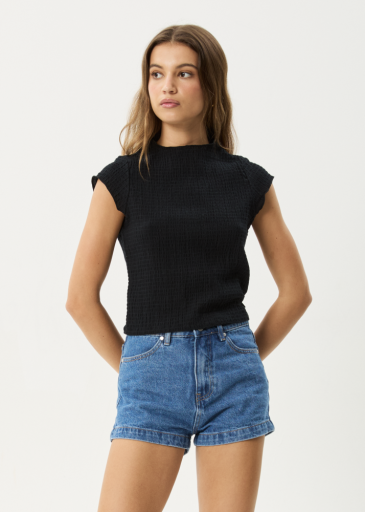 Afends Wren Seersucker Top in Black - women's top front view