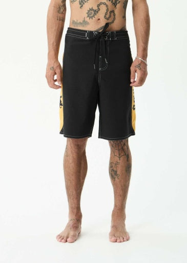 Afends Mirror Surf Related V2 Boardshort 20 Inch in Black - men's boardshorts detail view