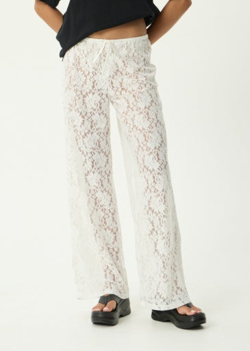 Afends Jones Lace Pant in White - women's pants front view