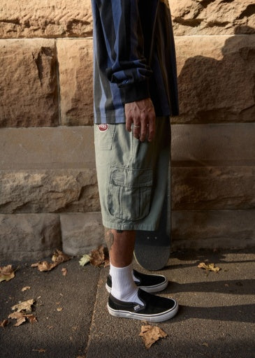 Afends Summit Pleated Cargo Short 22" in Washed Sycamore - men's shorts front view